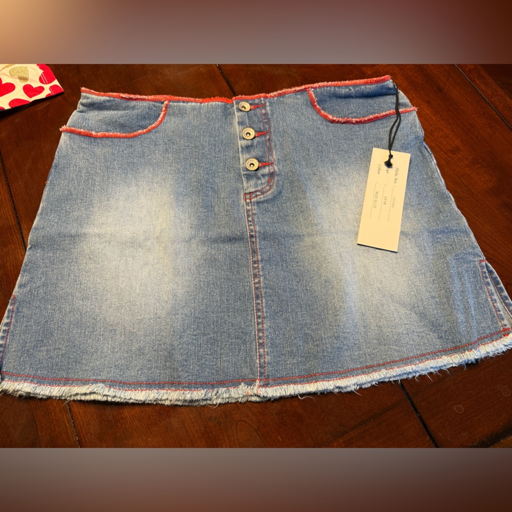 ✨RESTOCK✨Revo Blue Denim Mini Skirt with Red Accents